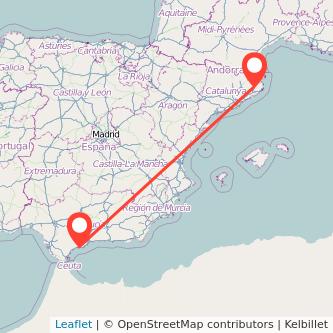 Mapa del viaje Marbella Girona en bus