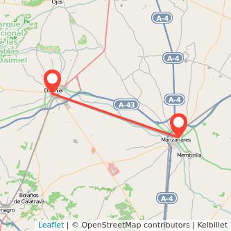 Mapa del viaje Manzanares Daimiel en bus