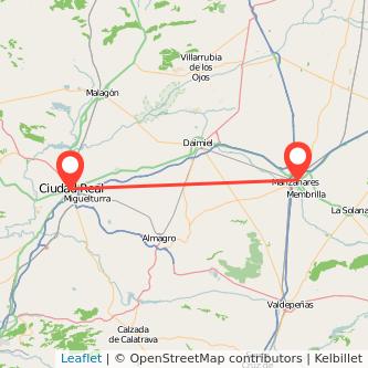Mapa del viaje Manzanares Ciudad Real en bus