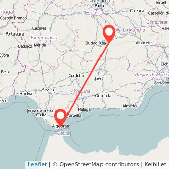 Mapa del viaje Manzanares Algeciras en bus