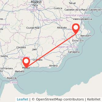 Mapa del viaje Málaga Villena en tren