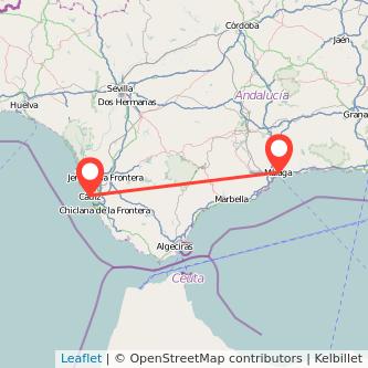 Mapa del viaje Málaga Cádiz en bus