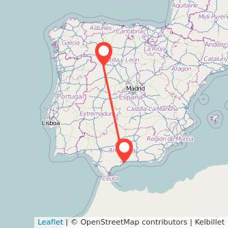 Mapa del viaje Málaga Zamora en tren