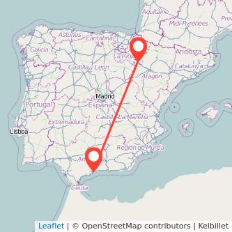 Mapa del viaje Málaga Tudela en bus