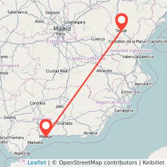 Mapa del viaje Málaga Teruel en tren