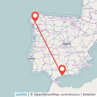 Mapa del viaje Málaga Santiago de Compostela en tren
