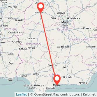 Mapa del viaje Málaga Salamanca en tren