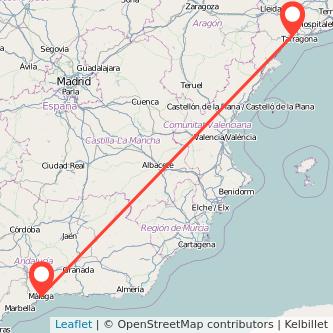 Mapa del viaje Málaga Reus en tren