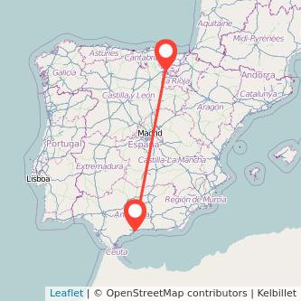 Mapa del viaje Málaga Miranda de Ebro en tren