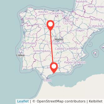 Mapa del viaje Málaga Medina del Campo en tren