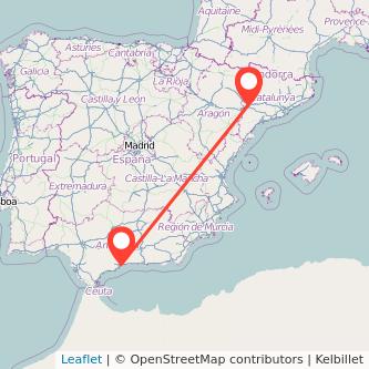 Mapa del viaje Málaga Lérida en bus