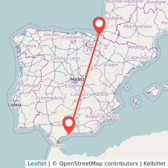 Mapa del viaje Málaga Irún en bus