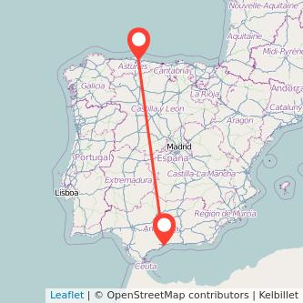 Mapa del viaje Málaga Gijón en tren