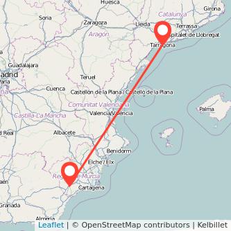 Mapa del viaje Lorca Tarragona en tren