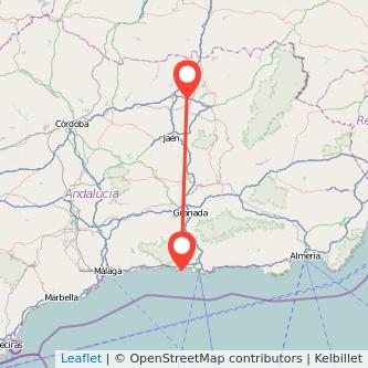 Mapa del viaje Linares Almuñécar en bus