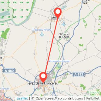 Mapa del viaje Lebrija Jerez de la Frontera en tren