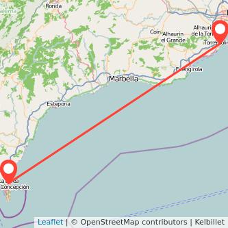Mapa del viaje La Línea de la Concepción Torremolinos en bus