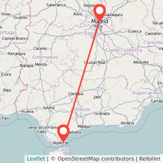 Mapa del viaje La Línea de la Concepción Madrid en bus
