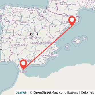 Mapa del viaje La Línea de la Concepción Barcelona en bus