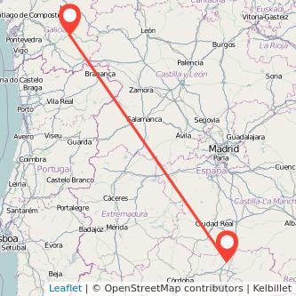 Mapa del viaje La Carolina Monforte de Lemos en bus