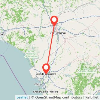 Mapa del viaje Jerez de la Frontera Sevilla en tren