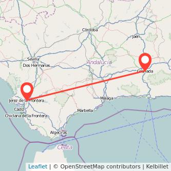 Mapa del viaje Jerez de la Frontera Granada en bus