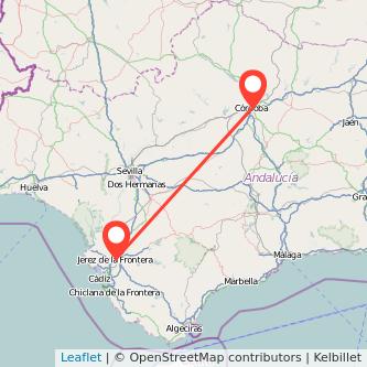 Mapa del viaje Jerez de la Frontera Córdoba en tren