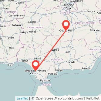 Mapa del viaje Jerez de la Frontera Ciudad Real en tren