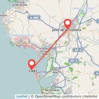 Mapa del viaje Jerez de la Frontera Cádiz en tren
