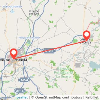 Mapa del viaje Jerez de la Frontera Arcos de la Frontera en bus
