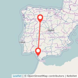 Mapa del viaje Jerez de la Frontera Zamora en tren