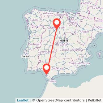 Mapa del viaje Jerez de la Frontera Valladolid en tren