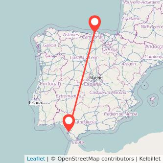 Mapa del viaje Jerez de la Frontera Santander en tren