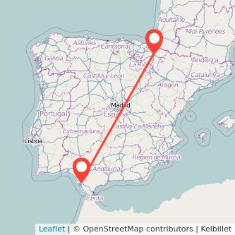 Mapa del viaje Jerez de la Frontera Pamplona en tren