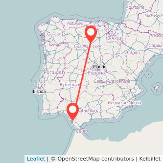 Mapa del viaje Jerez de la Frontera Palencia en tren