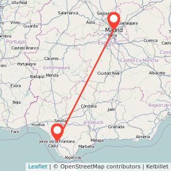 Mapa del viaje Jerez de la Frontera Madrid en bus