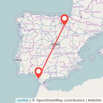 Mapa del viaje Jerez de la Frontera Logroño en tren