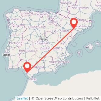 Mapa del viaje Jerez de la Frontera Lérida en tren