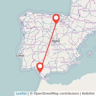 Mapa del viaje Jerez de la Frontera Burgos en bus
