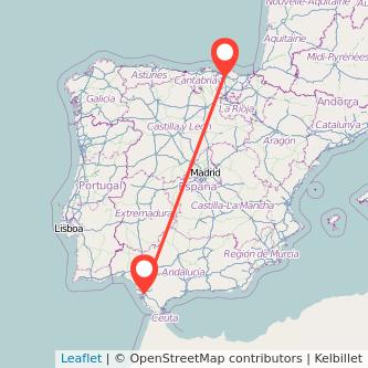 Mapa del viaje Jerez de la Frontera Bilbao en tren
