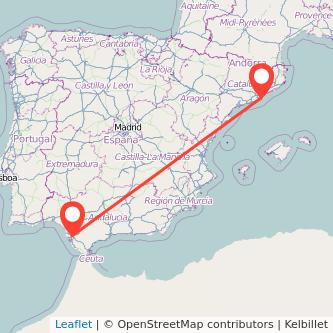 Mapa del viaje Jerez de la Frontera Barcelona en bus