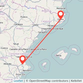 Mapa del viaje Xàtiva Girona en tren