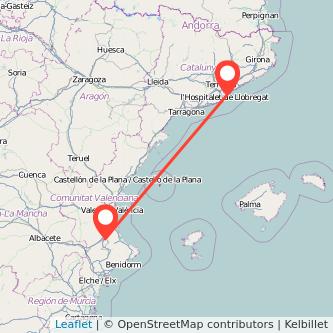Mapa del viaje Xàtiva Barcelona en tren