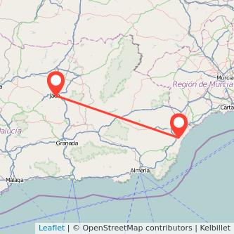 Mapa del viaje Jaén Vera en bus