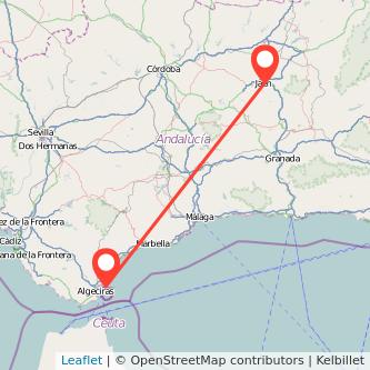 Mapa del viaje Jaén La Línea de la Concepción en bus