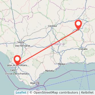 Mapa del viaje Jaén Jerez de la Frontera en tren