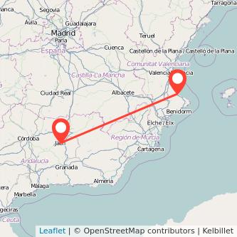 Mapa del viaje Jaén Gandia en bus