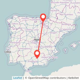Mapa del viaje Jaén Vitoria-Gasteiz en bus