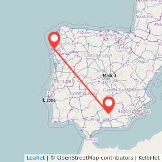 Mapa del viaje Jaén Vigo en tren