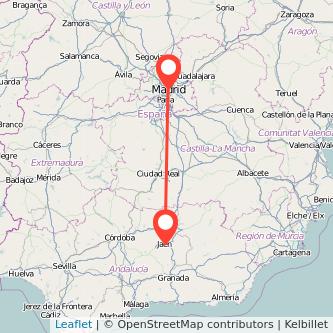 Mapa del viaje Jaén Madrid en tren